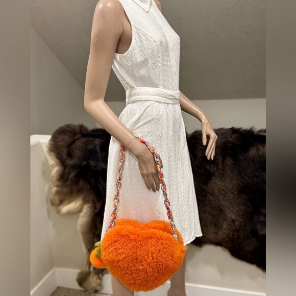 Stunning Orange Multi Use Bag & Premium Shearling Leather Heart Shaped Crossbody - Picture 8 of 16